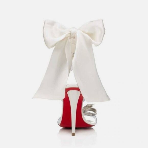 CHRISTIAN LOUBOUTIN Astrinodo Crystal Bow PVC White Sandal Size 38.5 Heel - Picture 16 of 16